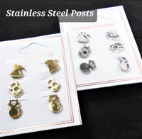 3 Pair Stainless Steel Cat Earrings 0173