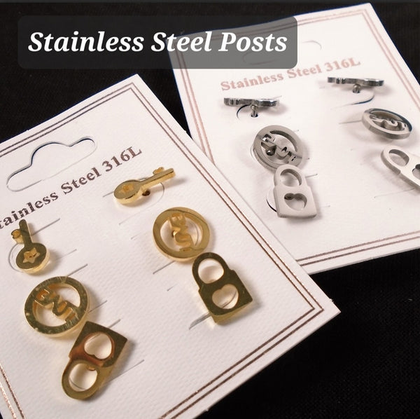 3 Pair Stainless Steel Post Earrings 0174