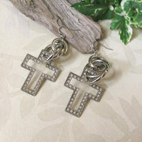 Chunky Silver Rhinestone Cross Earrings