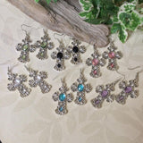 Filigree Cross Crystal Earrings