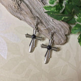 Silver Cross with Stone Earrings