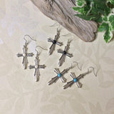 Silver Cross with Stone Earrings