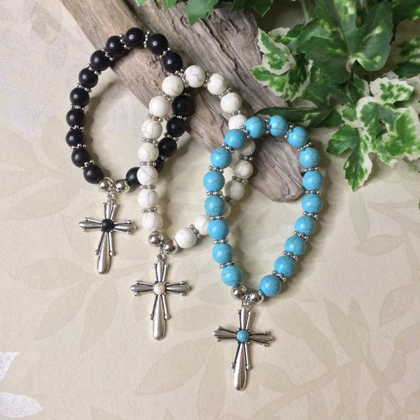 Stone Bracelet with Cross Charm