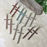 Thin Crystal Cross Earrings