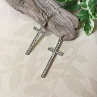 Thin Crystal Cross Earrings