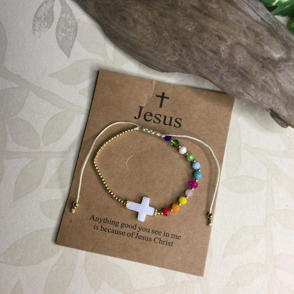 Mother of Pearl Cross Bracelet with Card