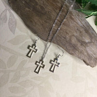 Silver Cross Set Necklace and Earrings