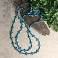 60" Long Stone Beaded Cross Necklace