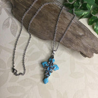 Turquoise Cross Cats Eye Necklace