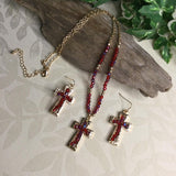 Crystal Bead Cross Necklace and Earrings