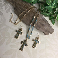 Crystal Bead Cross Necklace and Earrings