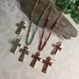 Crystal Bead Cross Necklace and Earrings