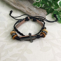 Cross Leather Pull Cord Bracelet