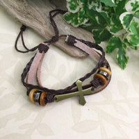 Cross Leather Pull Cord Bracelet