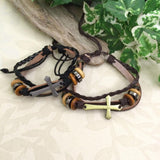 Cross Leather Pull Cord Bracelet