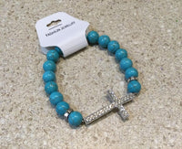 Turquoise Bead Crystal Cross Bracelet 0222