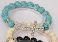Turquoise Bead Crystal Cross Bracelet 0222