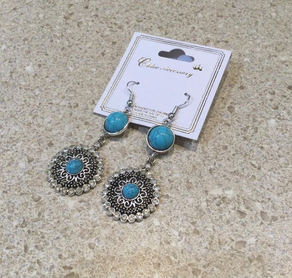 Turquoise Stone Silver Earrings 0114
