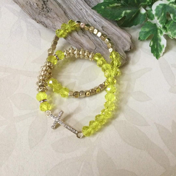 Yellow Glass Cross Bracelet